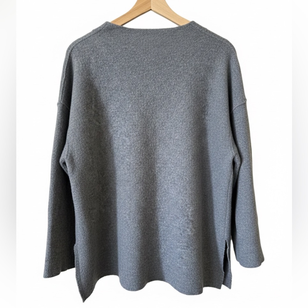 EILEEN FISHER Gray 100% Wool Boiled Wool Knit Boxy Sweater Top M Warm Casual
